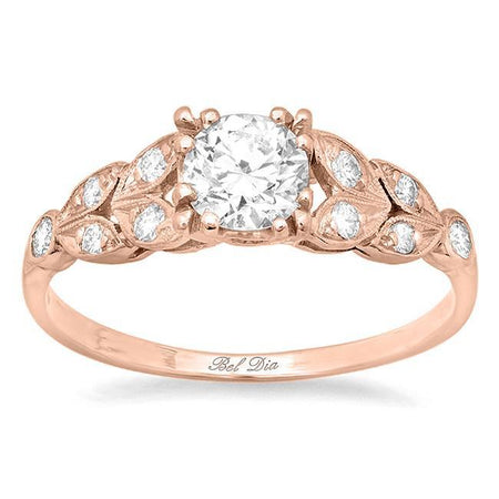 Diamond Leaf Accented Nature Inspired Engagement Ring Diamond Accented Engagement Rings deBebians 