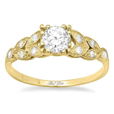 Diamond Leaf Accented Nature Inspired Engagement Ring Diamond Accented Engagement Rings deBebians 