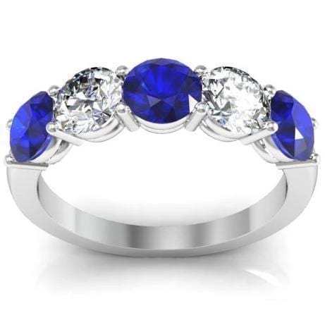2.00cttw Shared Prong Blue Sapphire and Diamond Five Stone Ring Five Stone Rings deBebians 