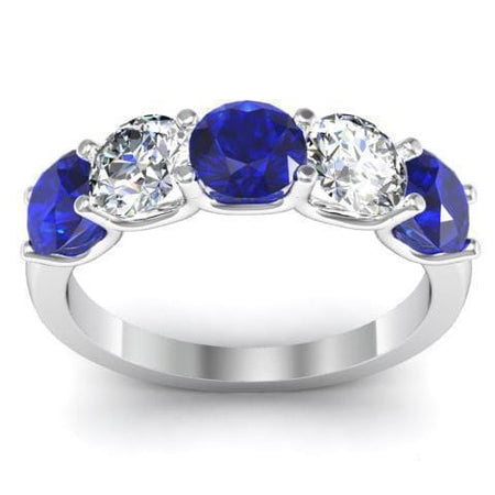 2.00cttw U Prong Blue Sapphire and Diamond Five Stone Band Five Stone Rings deBebians 