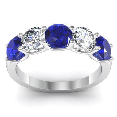 2.00cttw U Prong Blue Sapphire and Diamond Five Stone Band Five Stone Rings deBebians 
