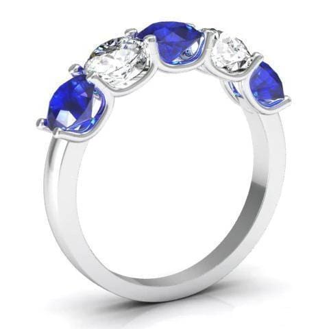2.00cttw U Prong Blue Sapphire and Diamond Five Stone Band Five Stone Rings deBebians 
