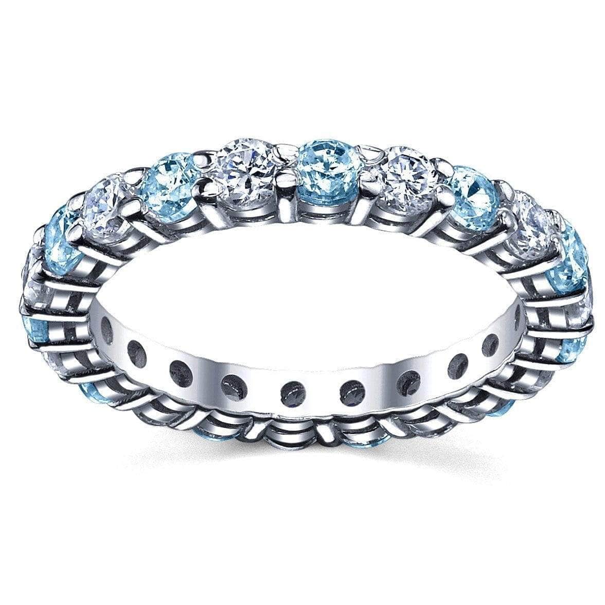 Diamond Wedding Ring with Blue Topaz Gemstone Eternity Rings deBebians 