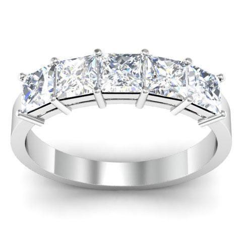 1.50cttw Shared Prong Princess Cut GIA Certified Diamond Five Stone Ring Five Stone Rings deBebians 