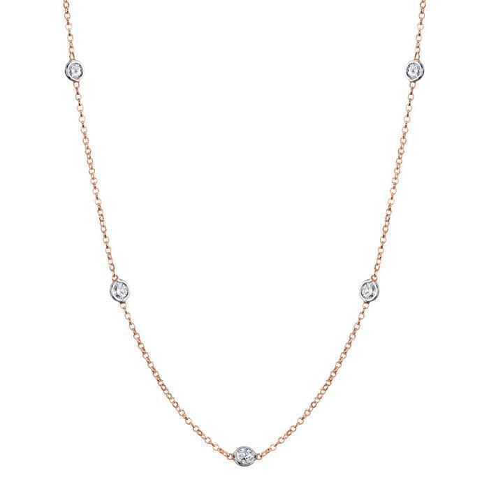 Carat Bezel Diamond Station Necklace in Gold/Platinum Chain