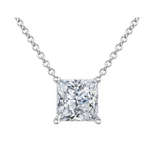 Certified Princess Cut Diamond Solitaire Pendant Solitaire Necklaces deBebians 