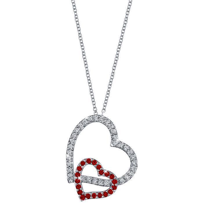 Double Heart Pendant with Diamonds & Rubies featuring 16 Inch Chain Diamond Necklaces deBebians 