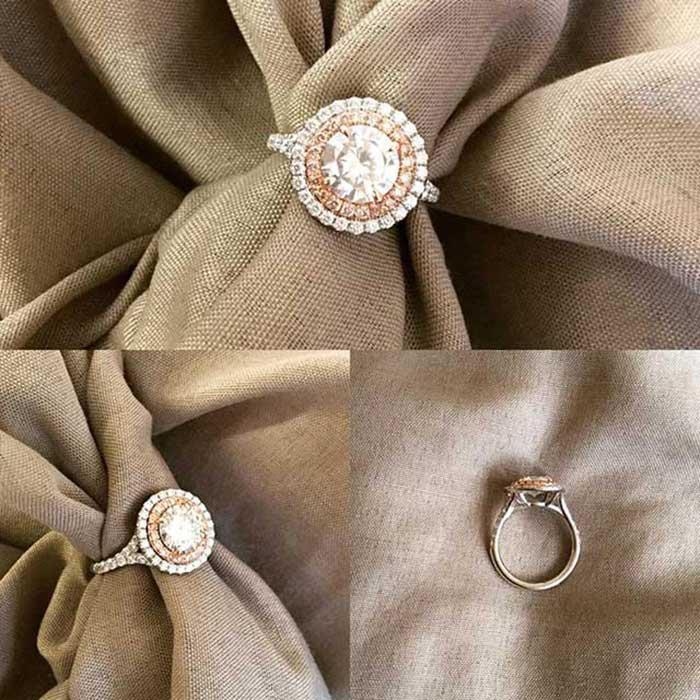 Double Halo Engagement Ring with Pink Diamonds for Round Double Halo Engagement Rings deBebians 