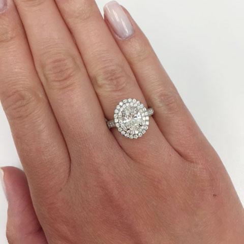 Oval Double Halo Engagement Ring with Milgrain – deBebians