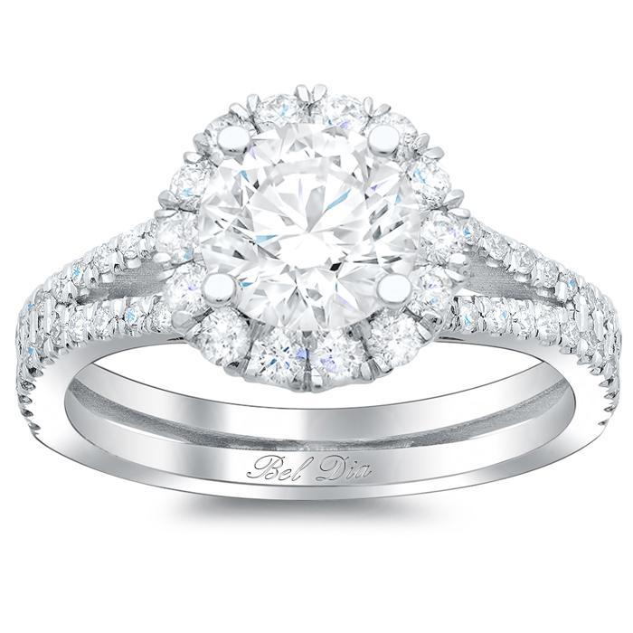 Double Shank Cushion Diamond Engagement Ring Halo Engagement Rings deBebians 