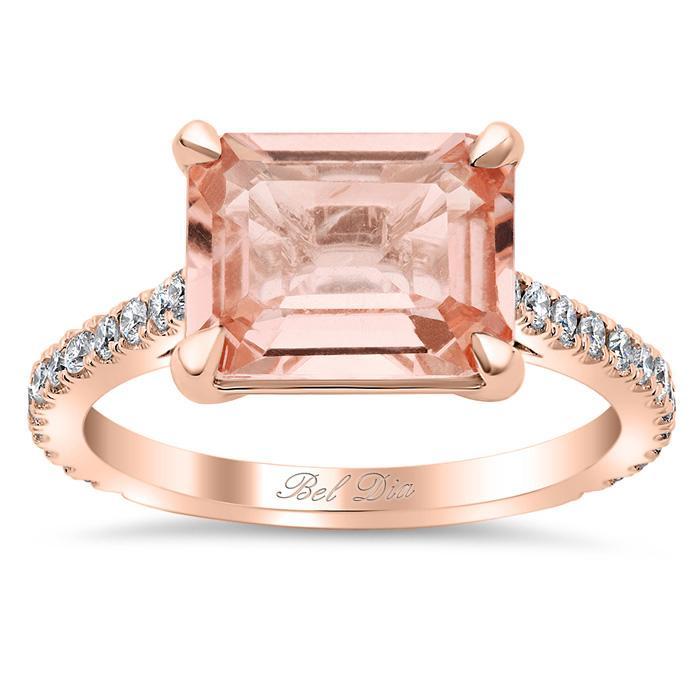 East-West Morganite Engagement Ring Rose Gold & Morganite Engagement Rings deBebians 