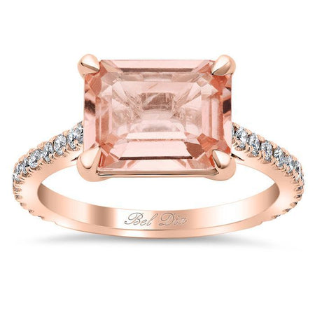 East-West Morganite Engagement Ring Rose Gold & Morganite Engagement Rings deBebians 