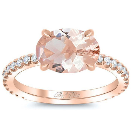 East-West Morganite Engagement Ring Rose Gold & Morganite Engagement Rings deBebians 