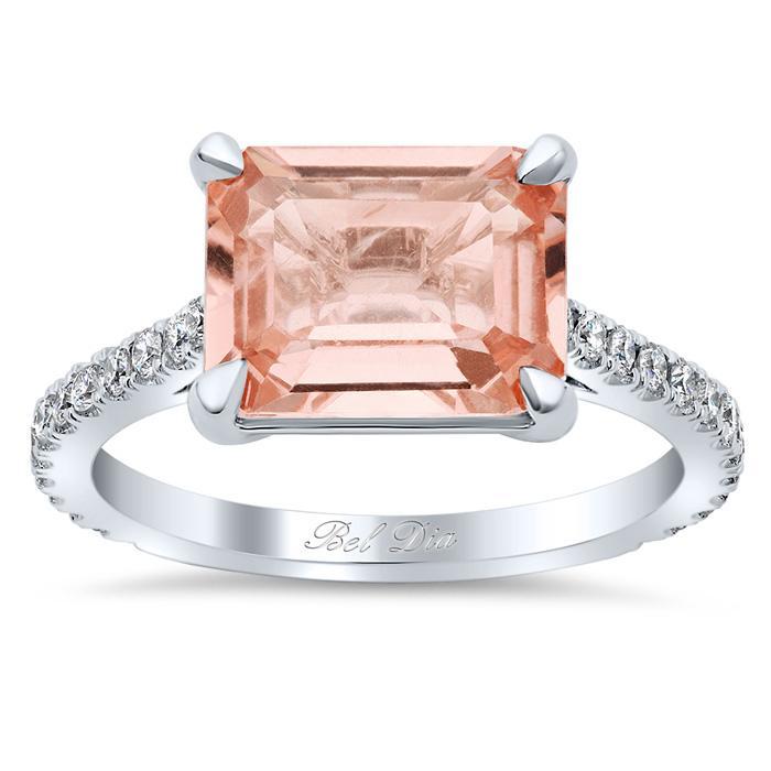 East-West Morganite Engagement Ring Rose Gold & Morganite Engagement Rings deBebians 