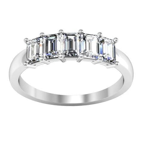 1.00cttw Shared Prong Emerald Cut Diamond Five Stone Ring Five Stone Rings deBebians 