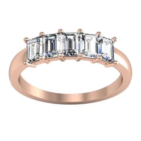 1.00cttw Shared Prong Emerald Cut Diamond Five Stone Ring Five Stone Rings deBebians 