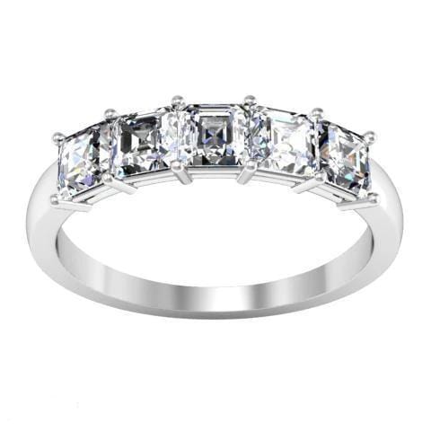 1.00cttw Shared Prong Asscher Cut Diamond Five Stone Ring Five Stone Rings deBebians 