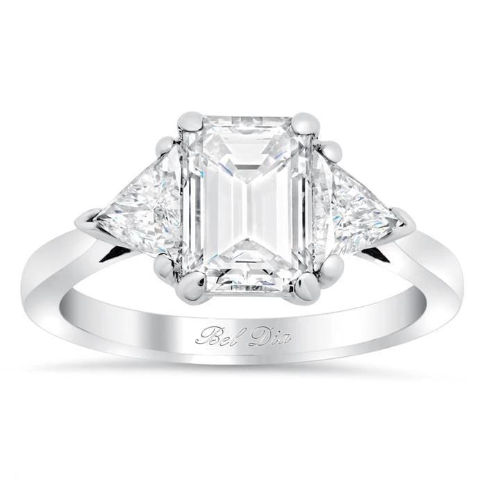 Diamond Three Stone Ring with Trillions Diamond Accented Engagement Rings deBebians 