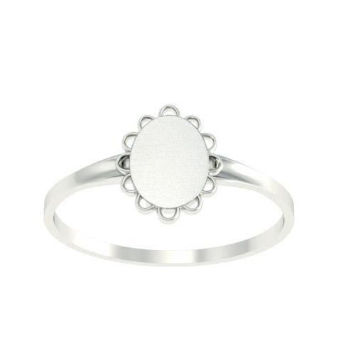 Fancy Oval Signet Ring for Women - 8mm x 7mm - Shown in White Gold