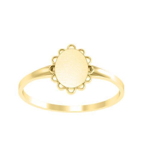 Fancy Oval Signet Ring for Women - 8mm x 7mm - Shown in Yellow Gold