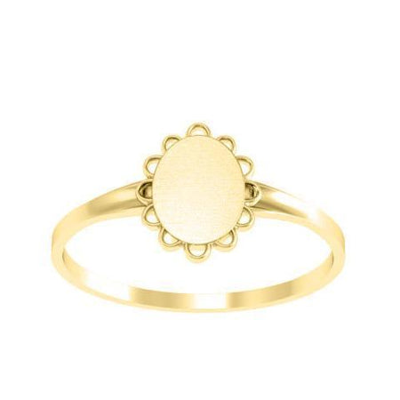 Fancy Oval Signet Ring for Women - 8mm x 7mm - Shown in Yellow Gold