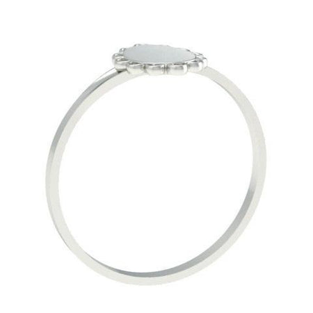 Fancy Oval Signet Ring for Women - 8mm x 7mm - Shown in White Gold, Side View