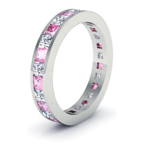 Eternity Birthstone Ring with Diamonds and Pink Sapphires Gemstone Eternity Rings deBebians 