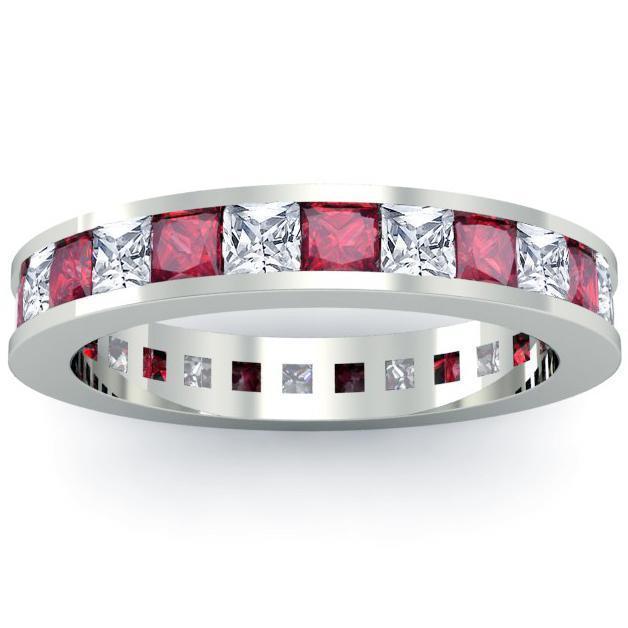 2.25cttw Channel Set Eternity Band with Princess Rubies and Diamonds Gemstone Eternity Rings deBebians 