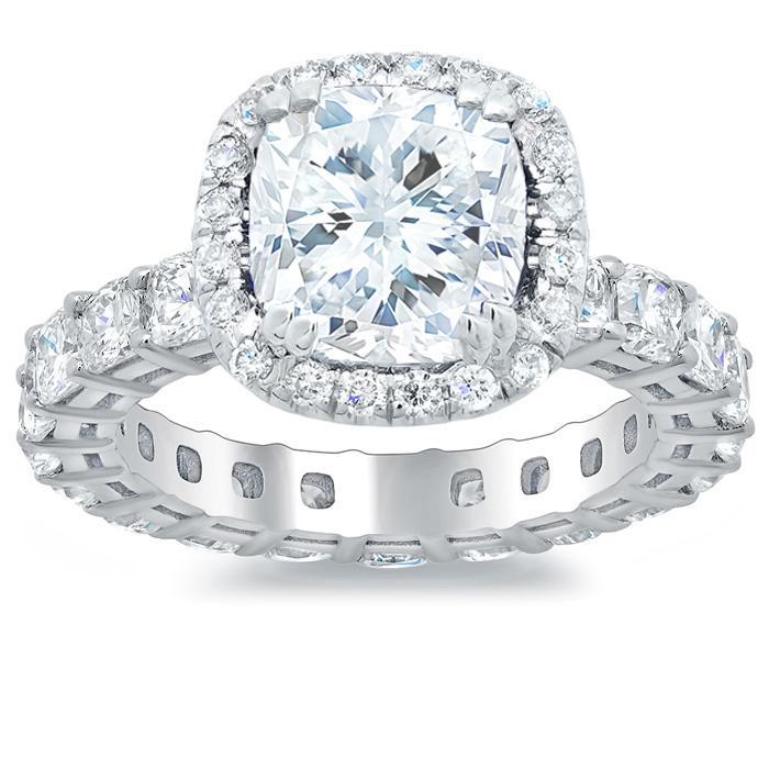 Eternity Engagement Ring with Cushion Diamonds Halo Engagement Rings deBebians 