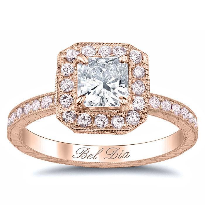 Halo Engagement Ring with Pink Diamonds Halo Engagement Rings deBebians 