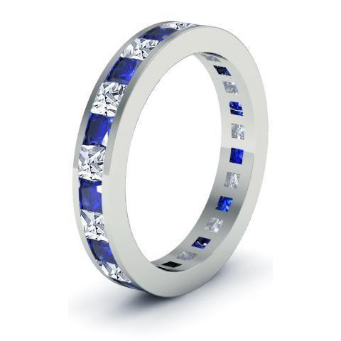 2.25cttw Channel Set Eternity Band with Princess Sapphires and Diamonds Gemstone Eternity Rings deBebians 