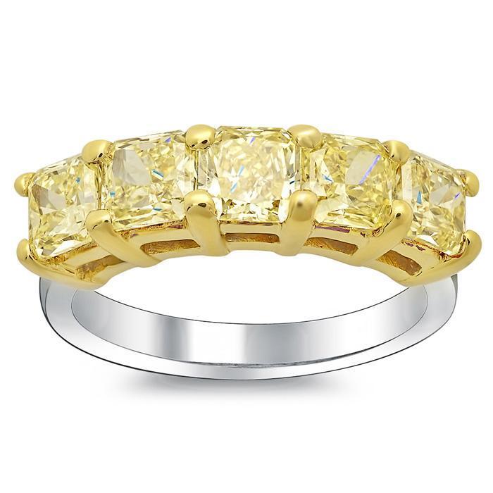 2.63cttw Shared Prong Fancy Yellow Radiant Cut Diamond Five Stone Ring Five Stone Rings deBebians 