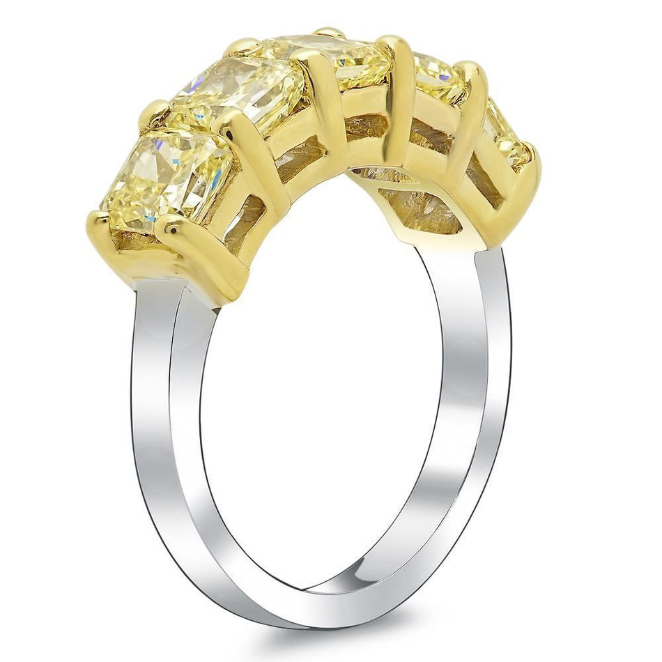 2.63cttw Shared Prong Fancy Yellow Radiant Cut Diamond Five Stone Ring Five Stone Rings deBebians 