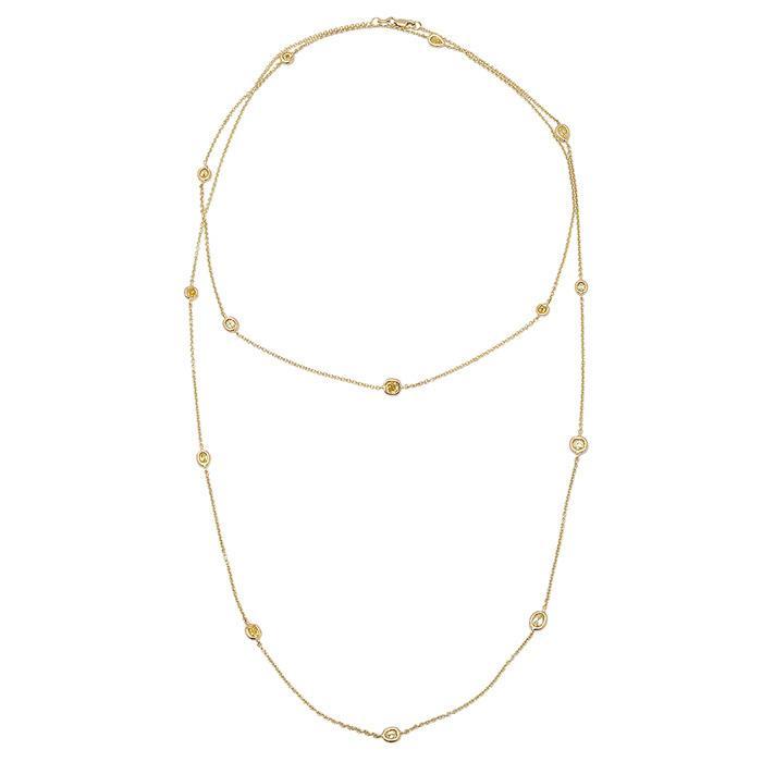 Fancy Yellow Diamond Station Necklace Yellow Gold Diamond Station Necklaces deBebians 