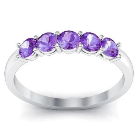 0.50cttw Shared Prong Amethyst Five Stone Ring Five Stone Rings deBebians 
