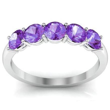 1.00cttw Shared Prong Amethyst Five Stone Ring Five Stone Rings deBebians 