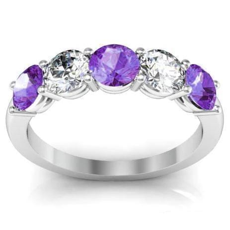 1.50cttw Shared Prong Diamond and Amethyst Ring Five Stone Rings deBebians 