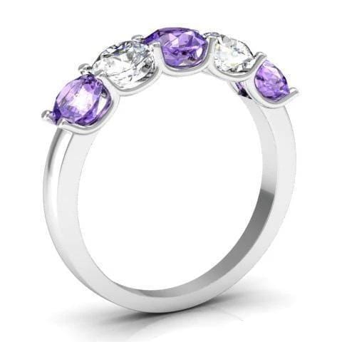 1.50cttw U Prong Diamond and Amethyst Band Five Stone Rings deBebians 