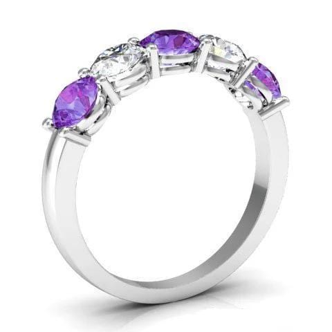 1.50cttw Shared Prong Diamond and Amethyst Ring Five Stone Rings deBebians 