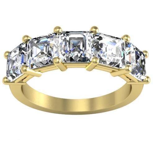 3.00cttw Shared Prong Asscher Diamond Five Stone Ring Five Stone Rings deBebians 14k Yellow Gold 