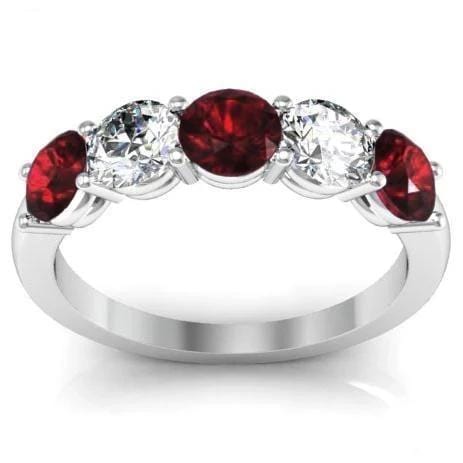 1.50cttw Shared Prong Garnet and Diamond Five Stone Ring Five Stone Rings deBebians 
