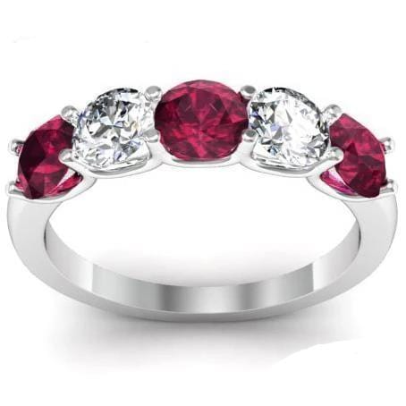 1.50cttw U Prong Garnet and Diamond Five Stone Band Five Stone Rings deBebians 