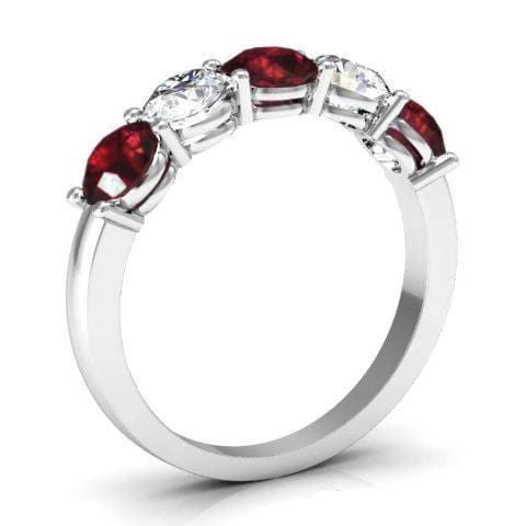 1.50cttw Shared Prong Garnet and Diamond Five Stone Ring Five Stone Rings deBebians 