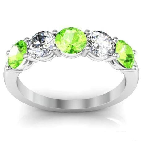 1.50cttw Shared Prong Peridot and Diamond Five Stone Band Five Stone Rings deBebians 
