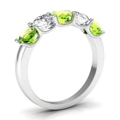 1.50cttw U Prong 5 Stone Ring with Peridot and Diamonds Five Stone Rings deBebians 