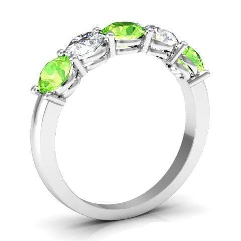 1.50cttw Shared Prong Peridot and Diamond Five Stone Band Five Stone Rings deBebians 