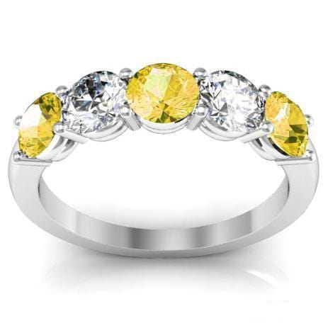 1.50cttw Shared Prong Yellow Sapphire and Diamond Five Stone Ring Five Stone Rings deBebians 