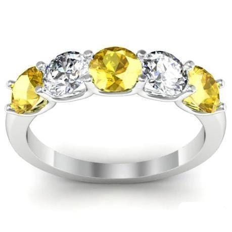 1.50cttw U Prong Yellow Sapphire and Diamond Five Stone Band Five Stone Rings deBebians 