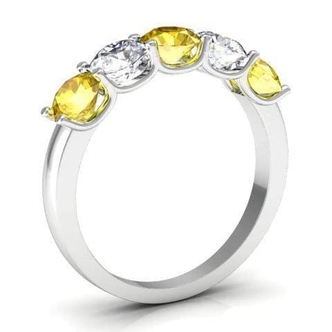 1.50cttw U Prong Yellow Sapphire and Diamond Five Stone Band Five Stone Rings deBebians 