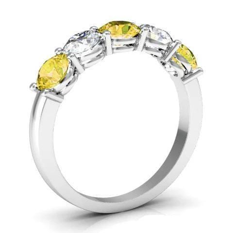 1.50cttw Shared Prong Yellow Sapphire and Diamond Five Stone Ring Five Stone Rings deBebians 